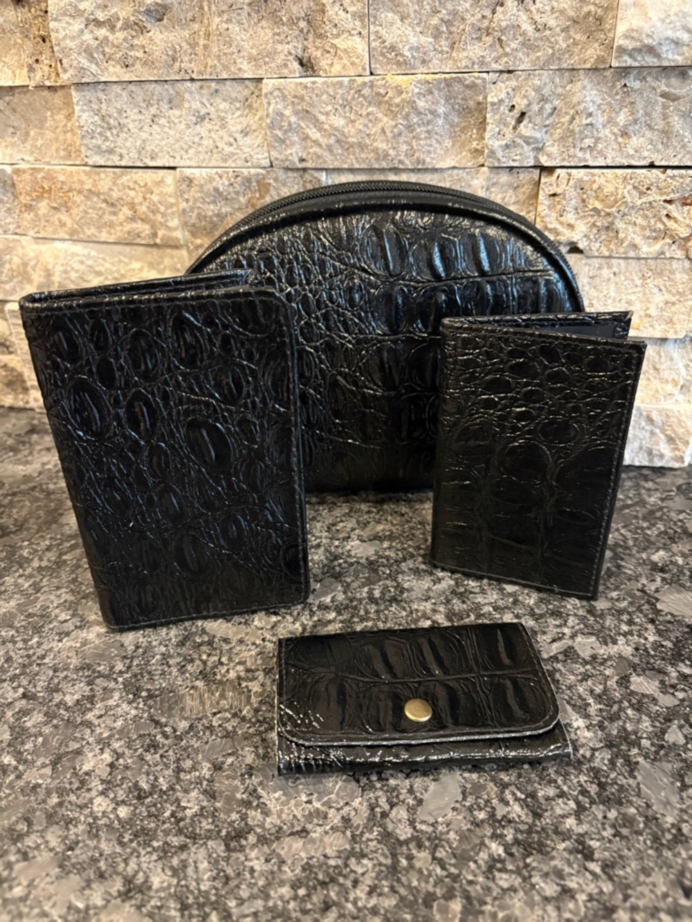 Handbag or Travel Faux Leather New Four Piece Accessory Set